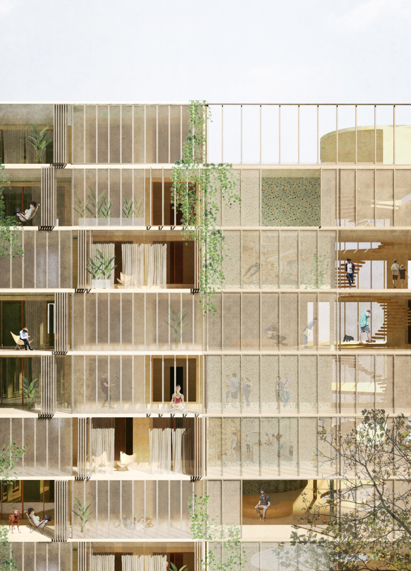 Community hub featuring cross-laminated timber and charred wood shingles for sustainable urban living