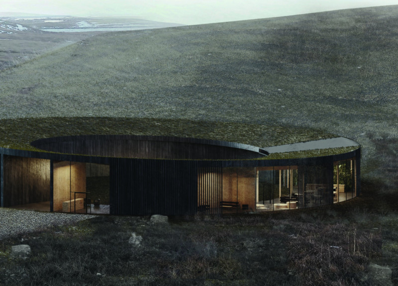 Charred Wooden Shingles and Green Roofing Define a Sustainable Community Hub  