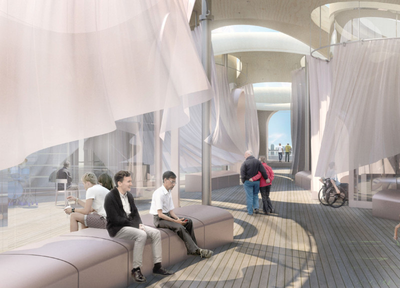 Cylindrical Glass Structures Embracing Natural Light with Sustainable Wood in a Community Wellness Space