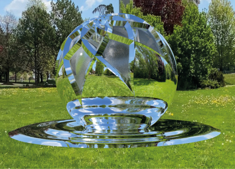 Reflective Steel Sphere Enhancing Community Connection Through Interactive Design  