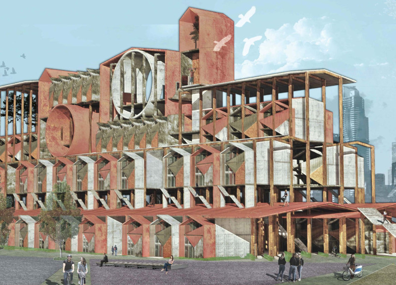 Porches of Charred Wood and Brick Emphasizing Community Integration in Affordable Housing