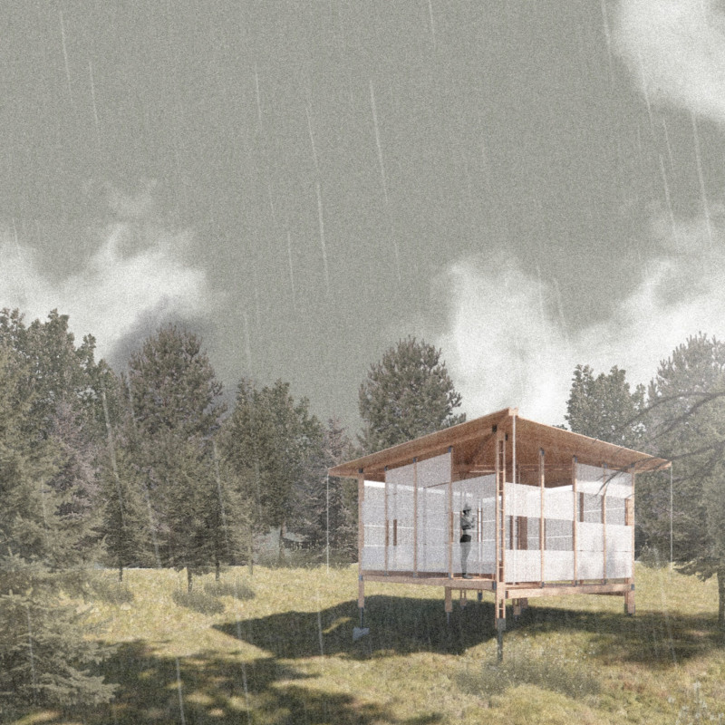 Elevated Natural Retreat Crafted from Radiata Pine with Flexible Polyester Enclosures  