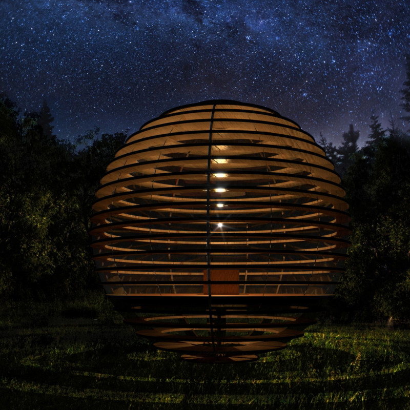 Spherical Meditation Cabin Crafted From Charred Wood and Recycled Steel