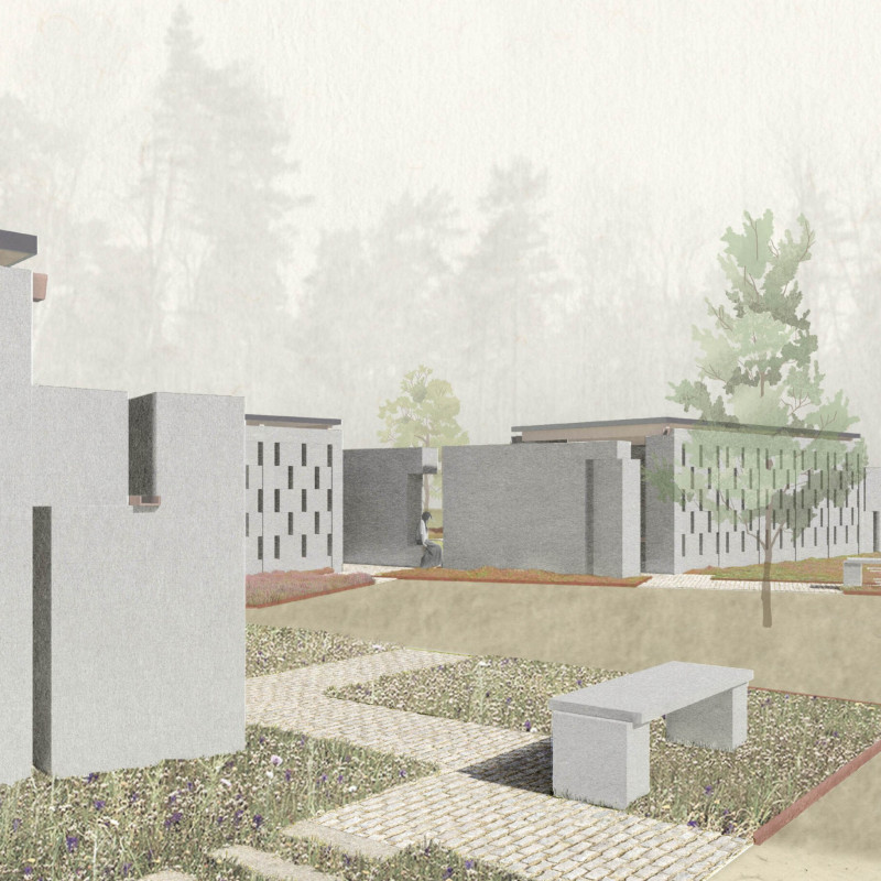 Perennial Gardens Framed by Cast Concrete Walls in a Reflective Memorial Space