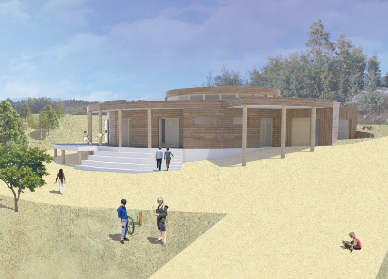 Charred Wooden Shingles and Geothermal Energy Define A Community Hub Rooted in Nature