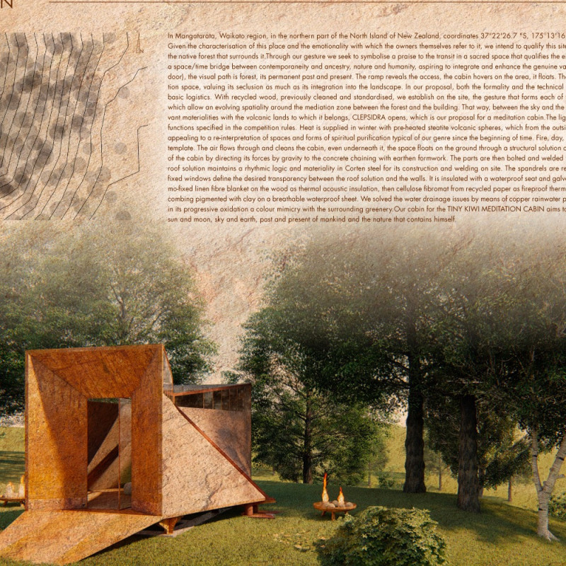 Triangular Meditation Space Constructed with Sustainable Bamboo and Framed in Steel