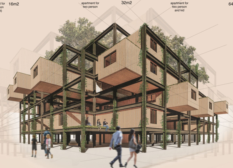 Vertical Gardens and Recycled Materials Form a Flexible Urban Living Environment  