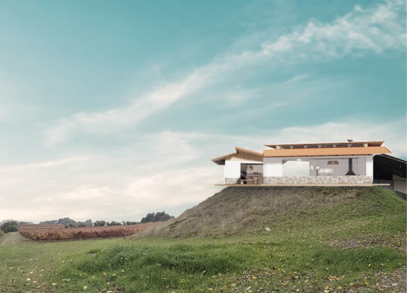 Terracotta Tiled Roofs and Cobblestone Floors Inhabit a Vineyard Gathering Space