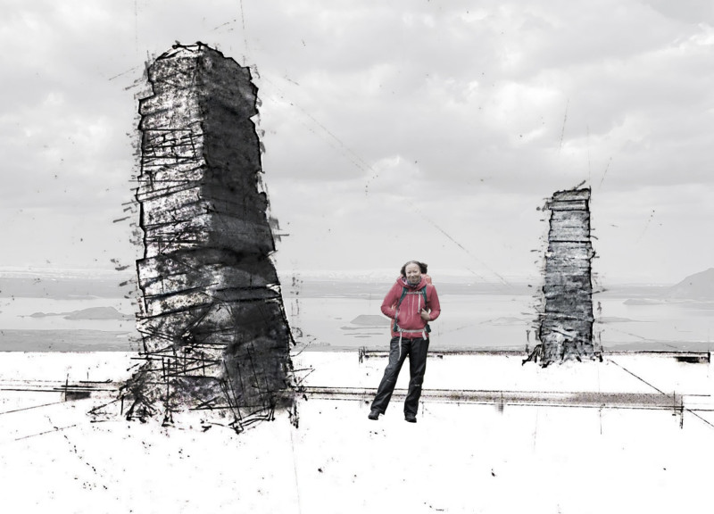Volcanic Stone Structures and Earthy Hues Integrating with the Hverfjall Landscape  