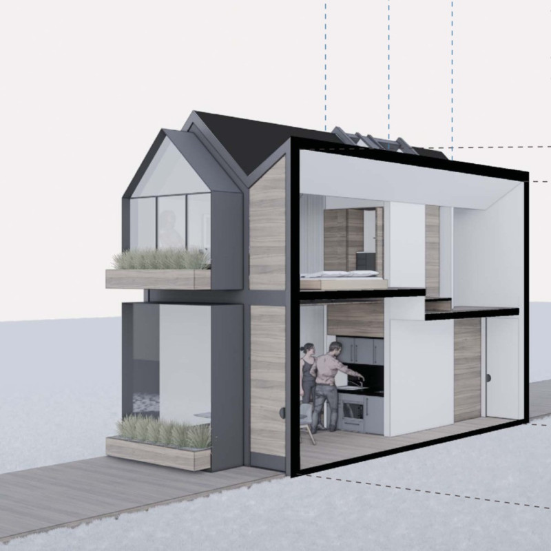 Charred Wooden Shingles and Prefabricated Core Focus in a Flexible Residential Environment  