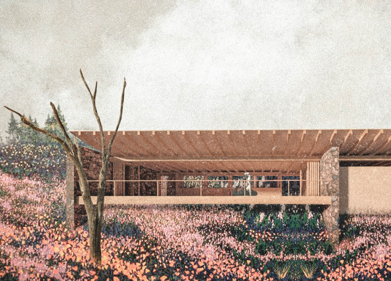 Cork-Infused Design With Stone Walls Nestled in a Mountain Retreat for Mindful Practice