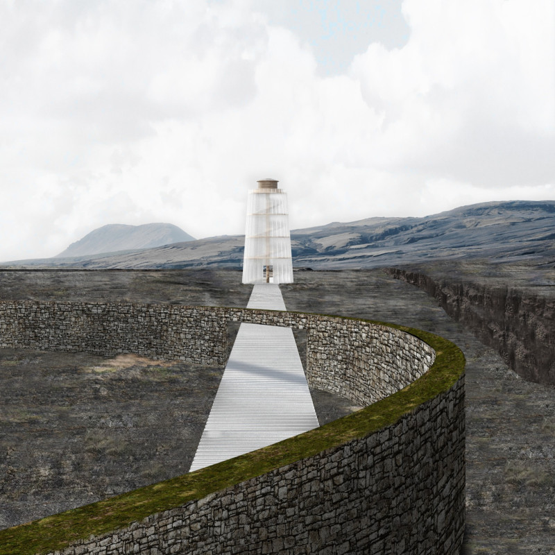 Translucent Polycarbonate and Volcanic Stone Lighthouse Guiding Coastal Exploration