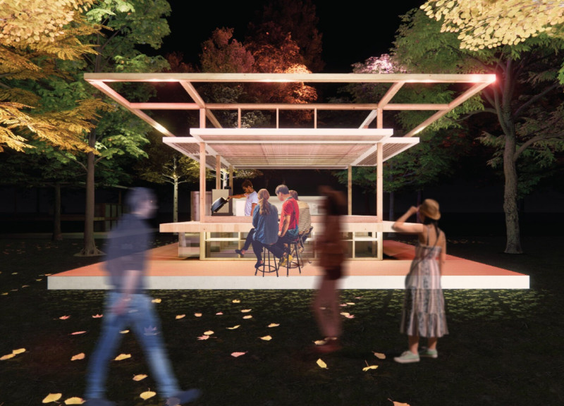 Translucent Cladding Over Recycled Timber Screening for a Community Gathering Space  