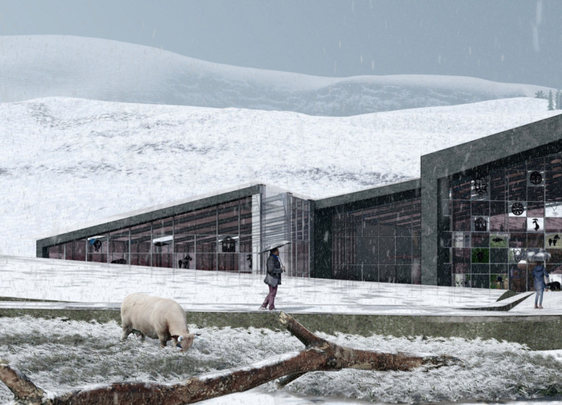 Sustainable Community House Featuring Translucent Shipping Container Facades and Local Stone Cladding