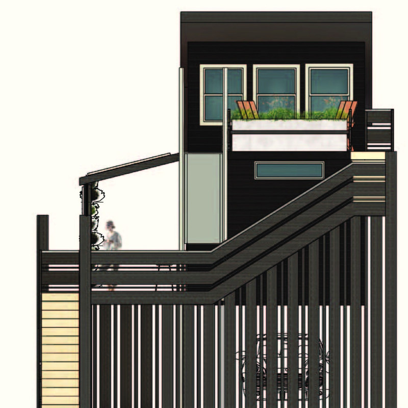 Charred Wooden Shingles and Green Walls in a Compact, Accessible Living Space
