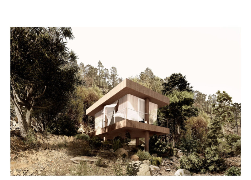 Thermal Curtain and Engineered Wood Form a Tranquil Meditation Retreat in Portugal