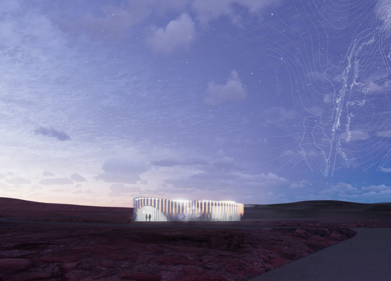 Reflective Skin and Lava Stone Form a Natural Performance Venue in Iceland