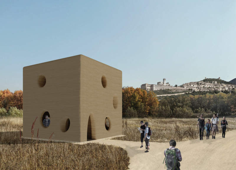 Rammed Earth Pavilion Featuring Circular Openings for Enhanced Natural Light Integration  