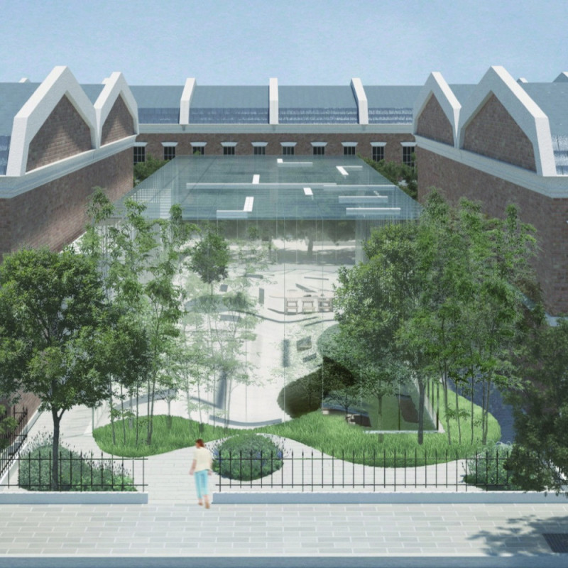 Adaptive Skylights and Central Courtyard Crafted with Exposed Brick and Glass Elevate Modern Residential Living