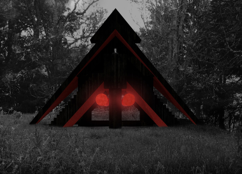 Charred Wooden Shingles Complementing a Triangular Roof Sanctuary for Mindful Reflection