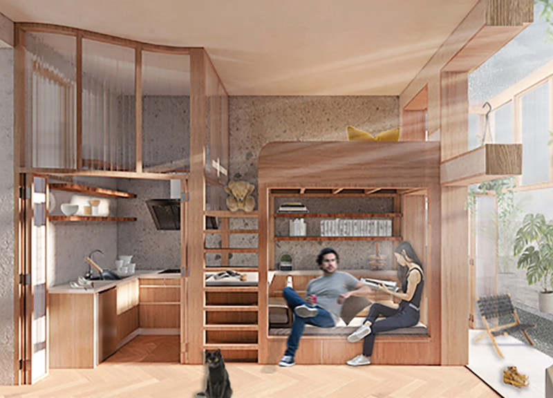 Sustainable Timber Structure Featuring Translucent Light Panels with Flexible Living Spaces