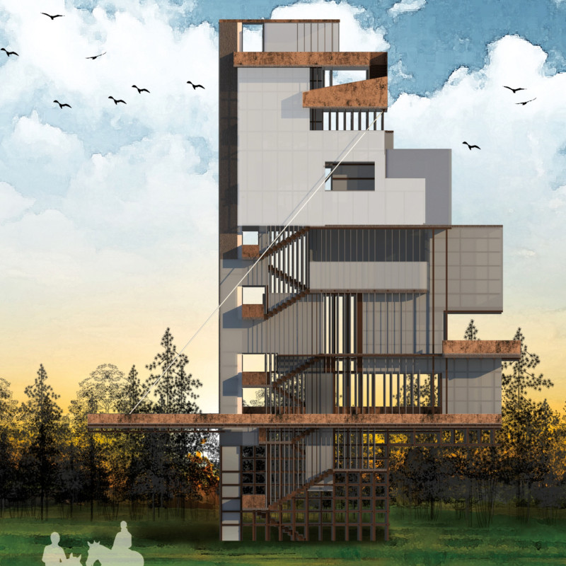 Light Metal Observatory Tower with Transparent Polycarbonate Facade  