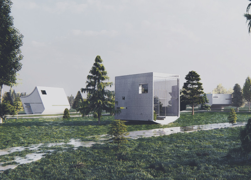 Sailing Boat-Inspired Huts with Concrete Formwork for Poetic Reflection