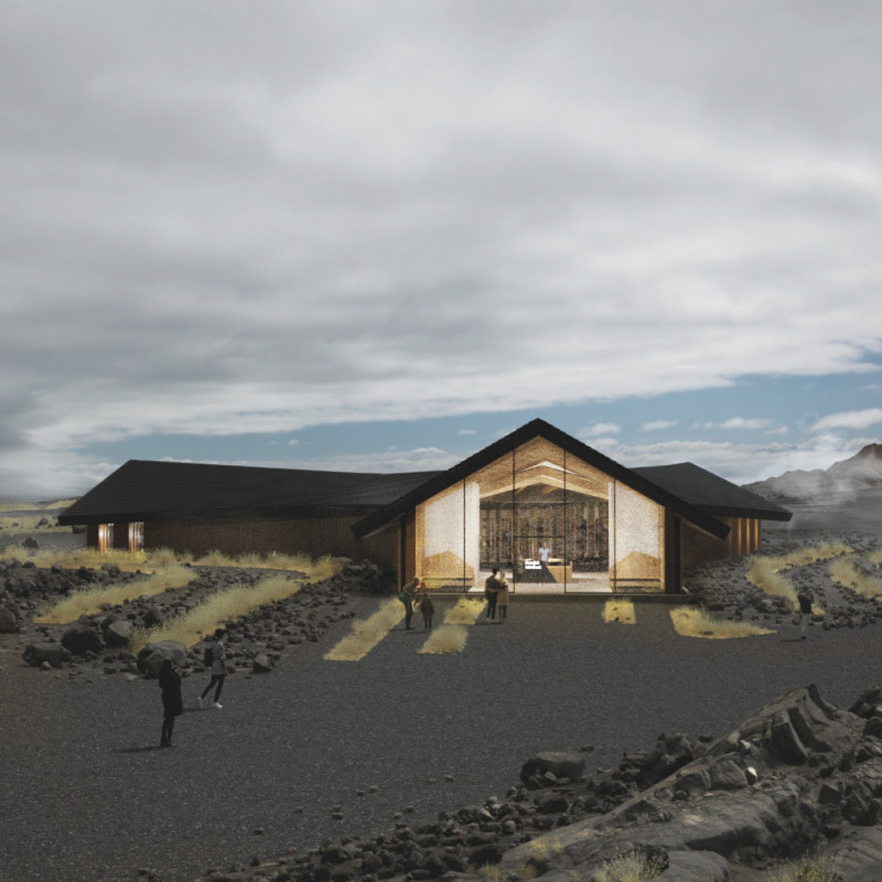 Elevated Roof Apexes Framing Volcanic Views in Timber and Slate Retreat  