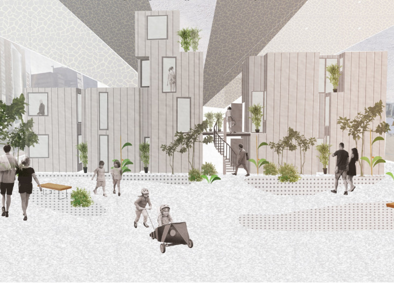 Communal Living Beneath Flyovers With Steel Frames And Public Gardens