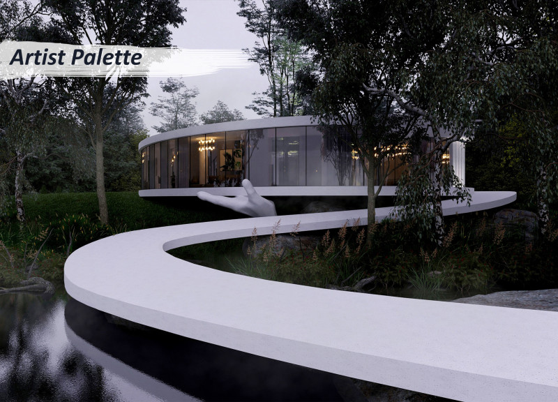 Natural Light and Fluidity in an Oval Shaped Space with Sculptural Elements  