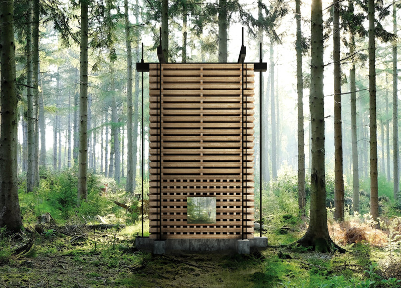Compressed Tea Leaves and Stacked Lumber in a Forest Retreat  