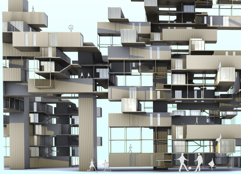 Green Roof and Adjustable Ceiling in Compact Community Living  