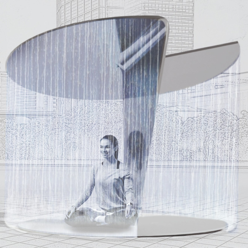 Flowing Water and Circular Seating in an Urban Refuge  