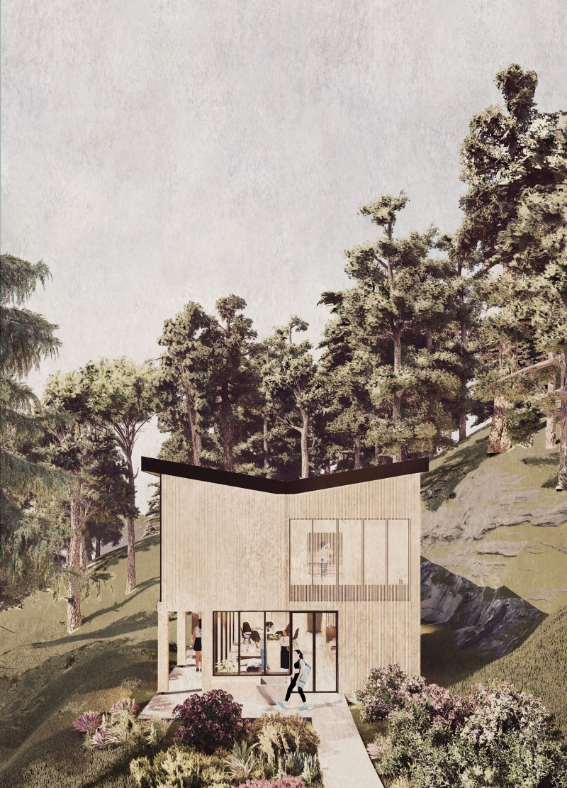 Butterfly Wing Structure with Cork Insulation and Natural Views  