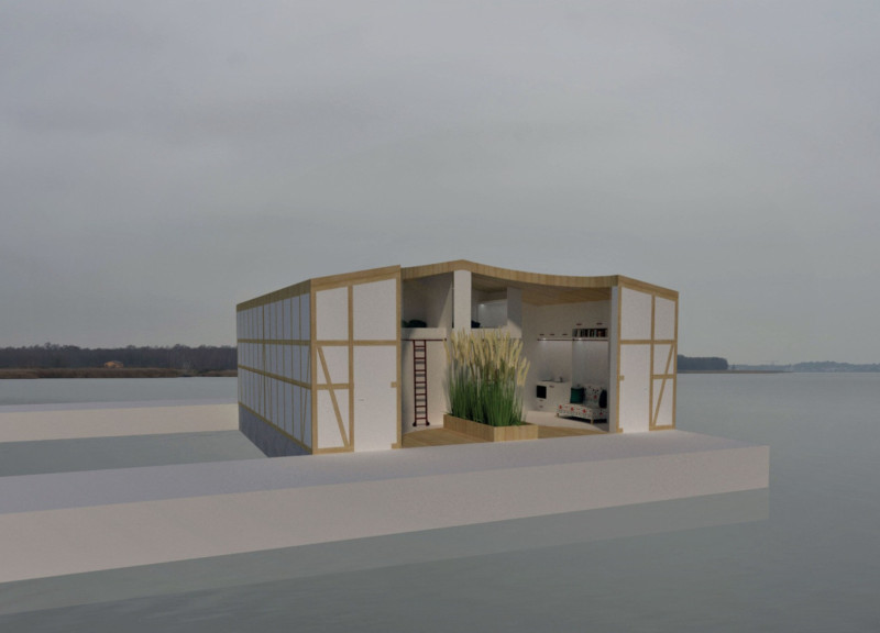 Floating Community Spaces with Floral Patterns and Half-Timbered Facade