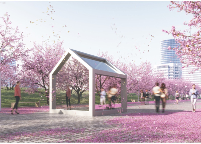 Translucent Retreats Enhanced by E-TransFlector Technology for Urban Serenity