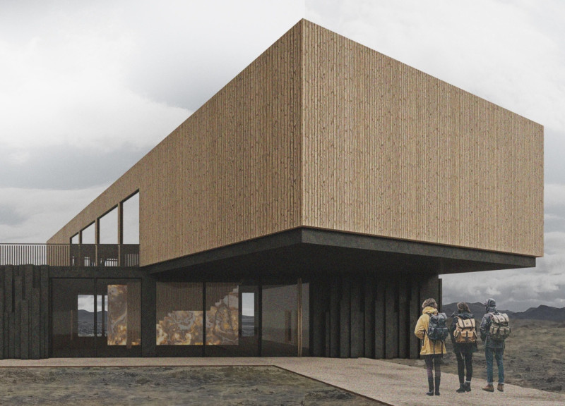 Basalt Panels and Overhanging Form in a Cultural Hub