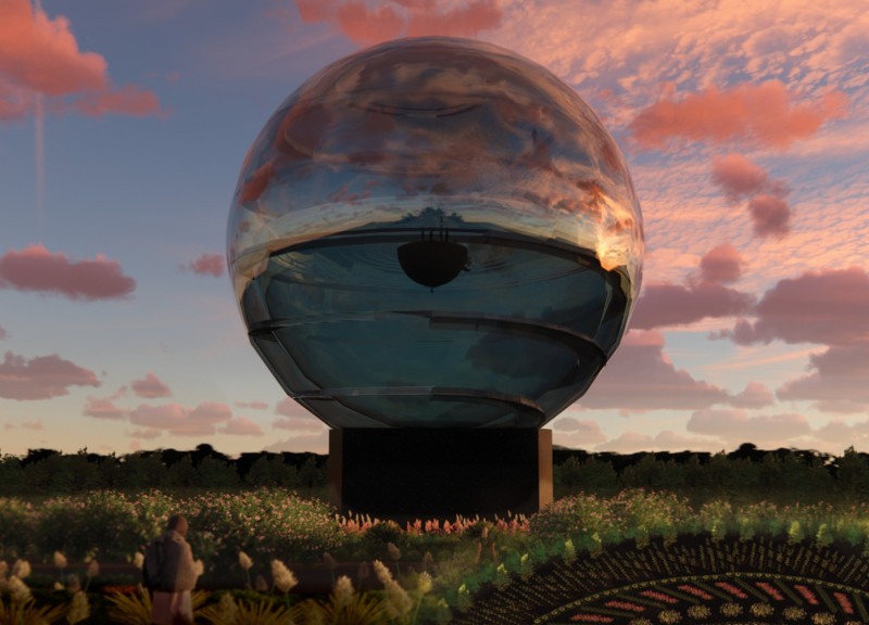 Reflective Memorial of Square Stone Surrounded by Garden Maze  