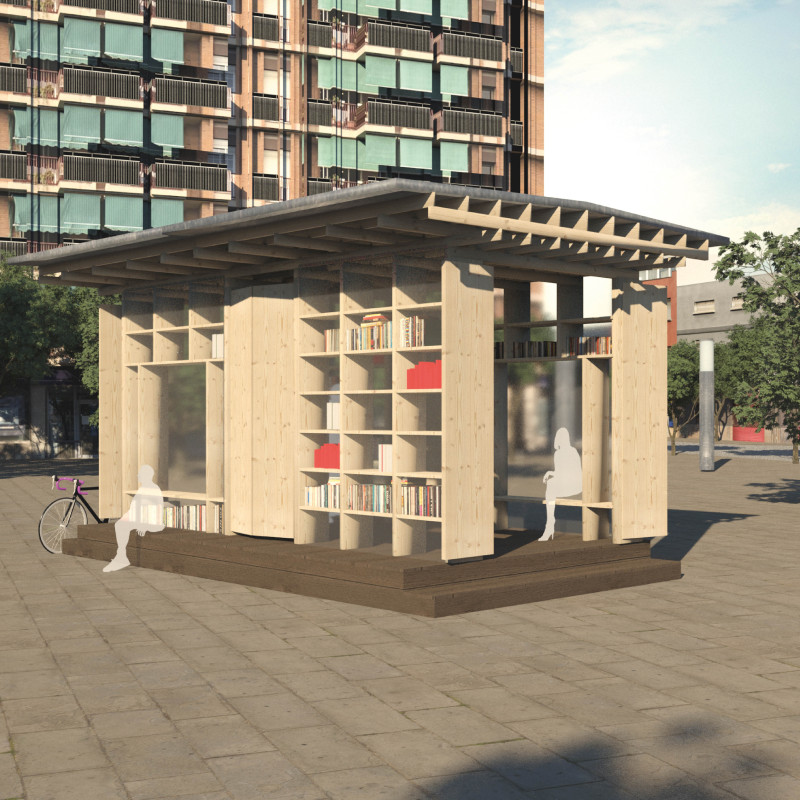 Wooden Nooks and Sheltered Seating in a Community Reading Space