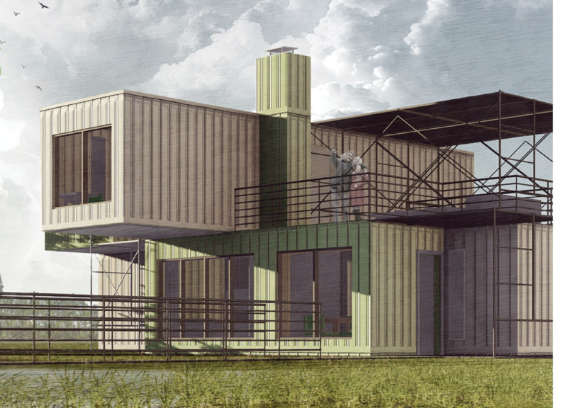 Recycled Scaffolding and Shipping Containers Create Sustainable Retreat by the Coast